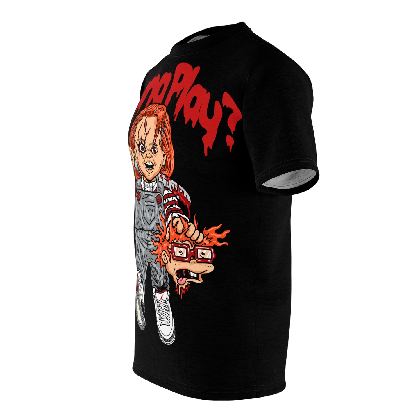Wanna Play Unisex Horror Tee - Chucky Inspired Graphic Shirt for Halloween Enthusiasts