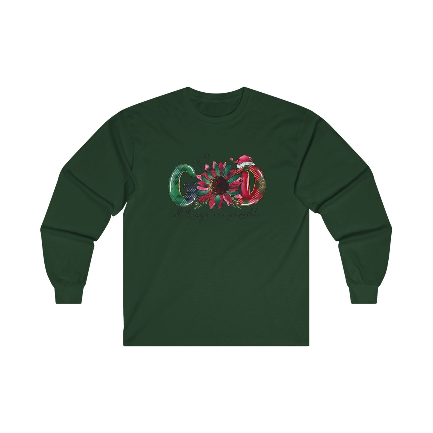 Festive 'With God All Things Are Possible' Long Sleeve Tee