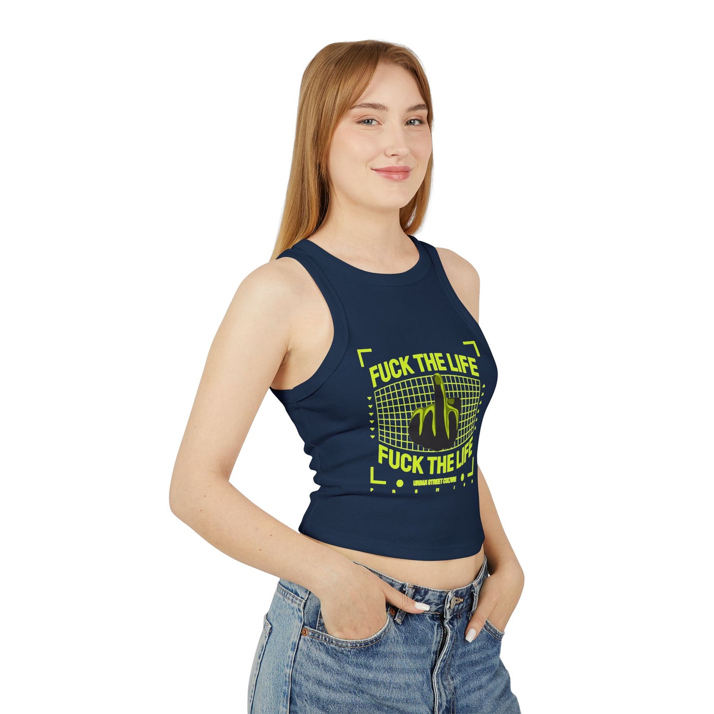 Graphic Racer Tank Top - "Fuck the Life" Design for Confident Women