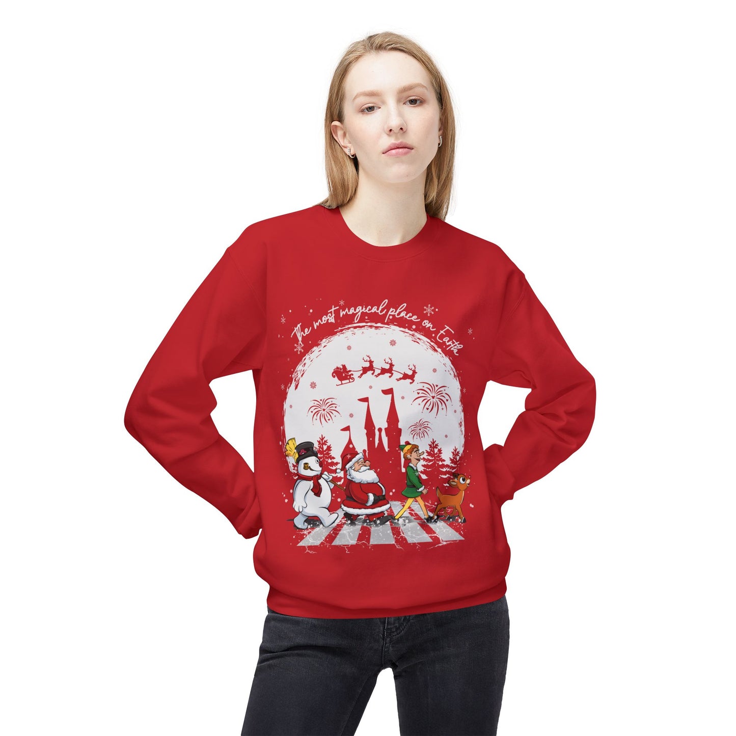 "A Very Magical Place on Earth" Holiday Crewneck Sweatshirt - Unisex Midweight Fleece