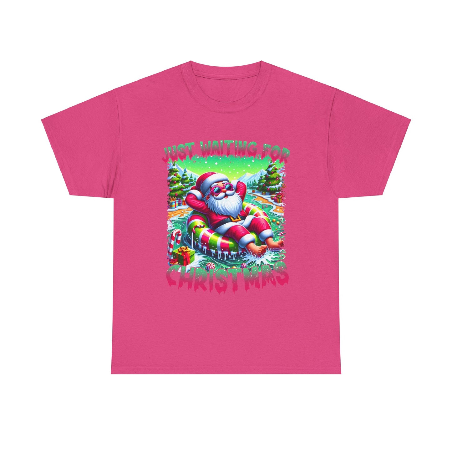 Unisex Heavy Cotton Tee - Just Waiting for Christmas Design