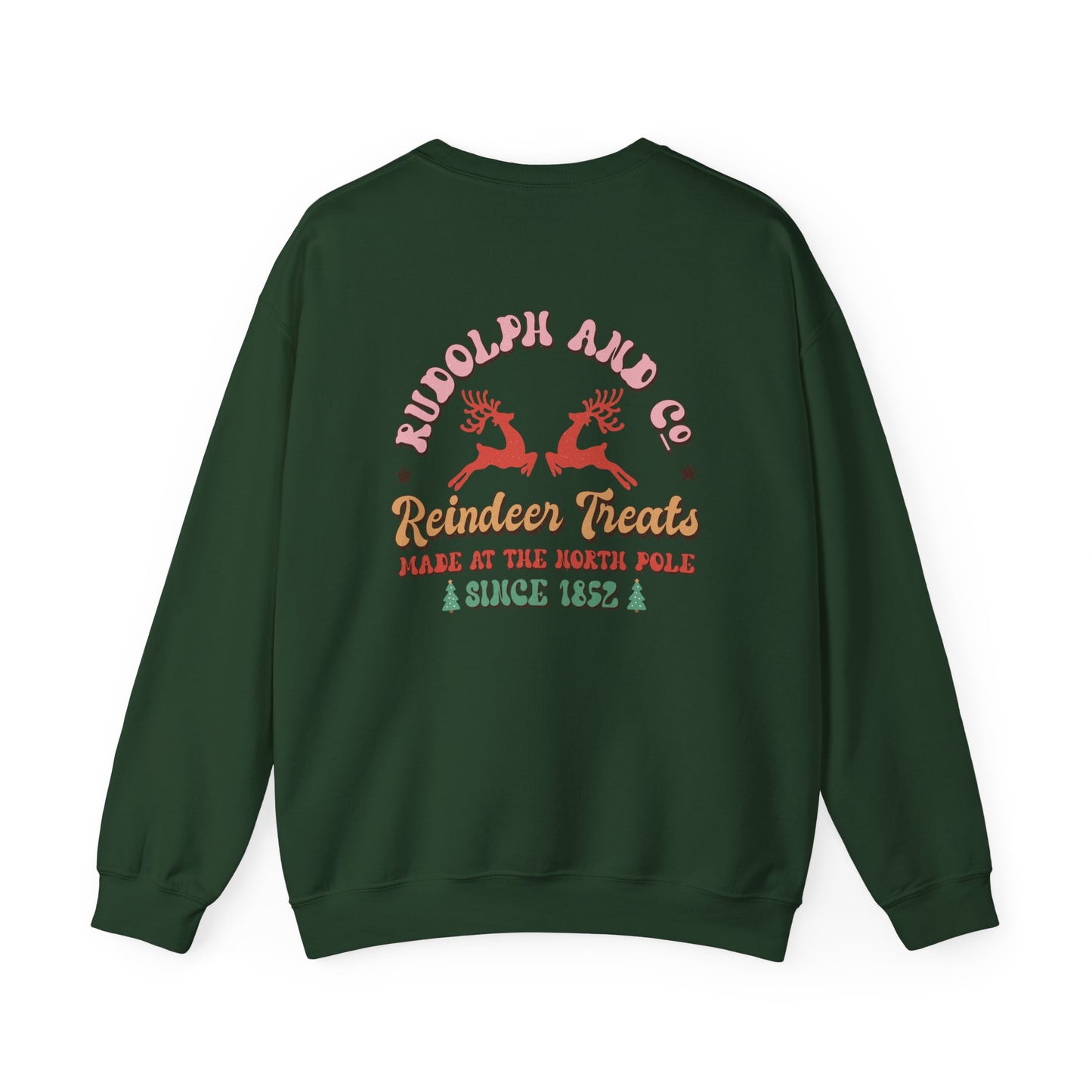 Unisex Christmas Crewneck Sweatshirt - Rudolph & Santa's Reindeer Treats Design