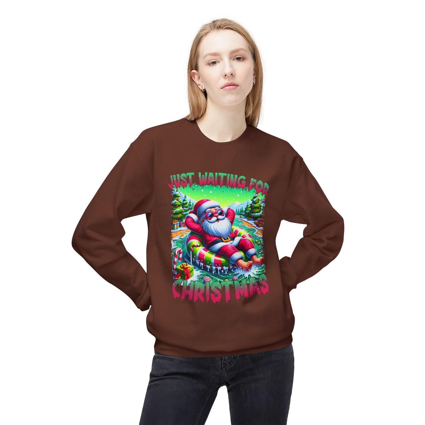 Just Waiting For Christmas Midweight Softstyle Fleece Crewneck Sweatshirt
