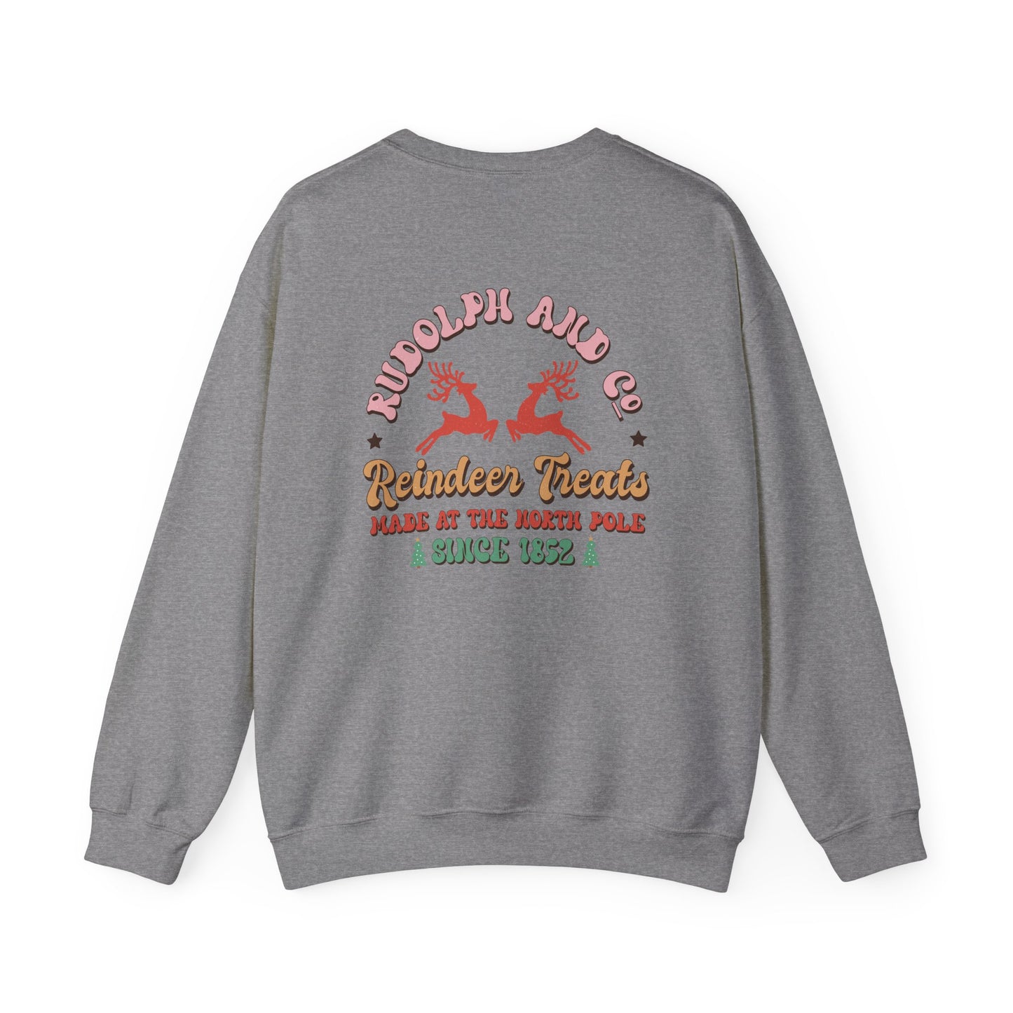 Unisex Christmas Crewneck Sweatshirt - Rudolph & Santa's Reindeer Treats Design