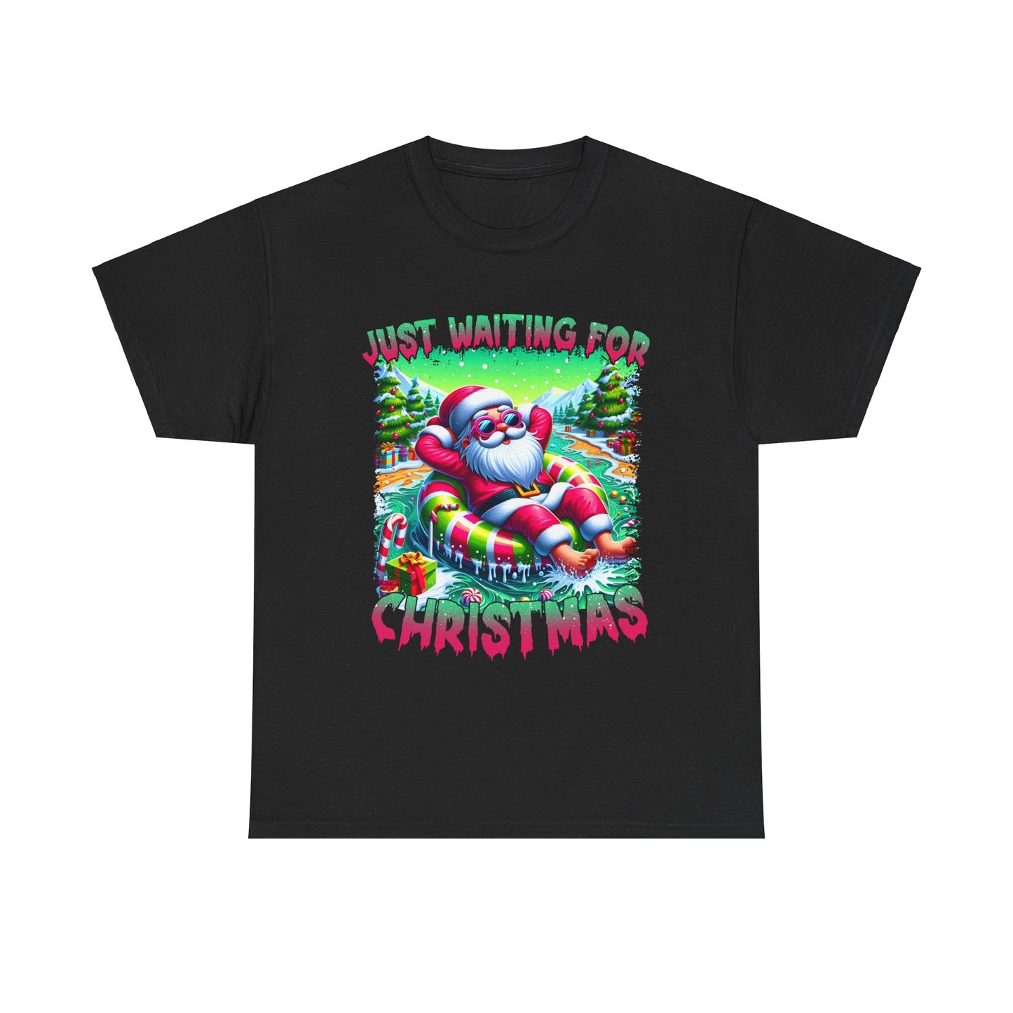 Unisex Heavy Cotton Tee - Just Waiting for Christmas Design