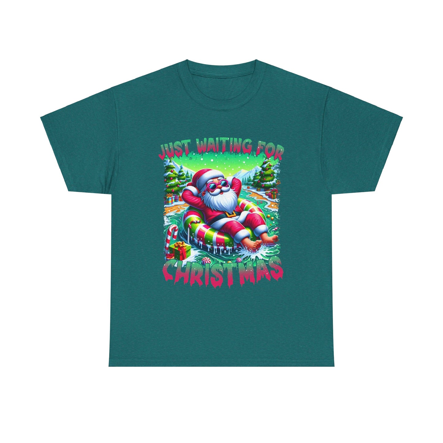Unisex Heavy Cotton Tee - Just Waiting for Christmas Design