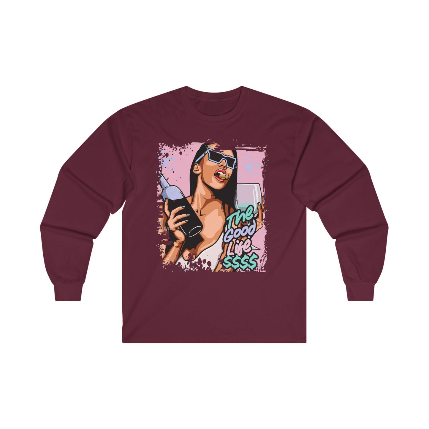 The Good Life Unisex Long Sleeve Tee - Fun Red Graphic Shirt