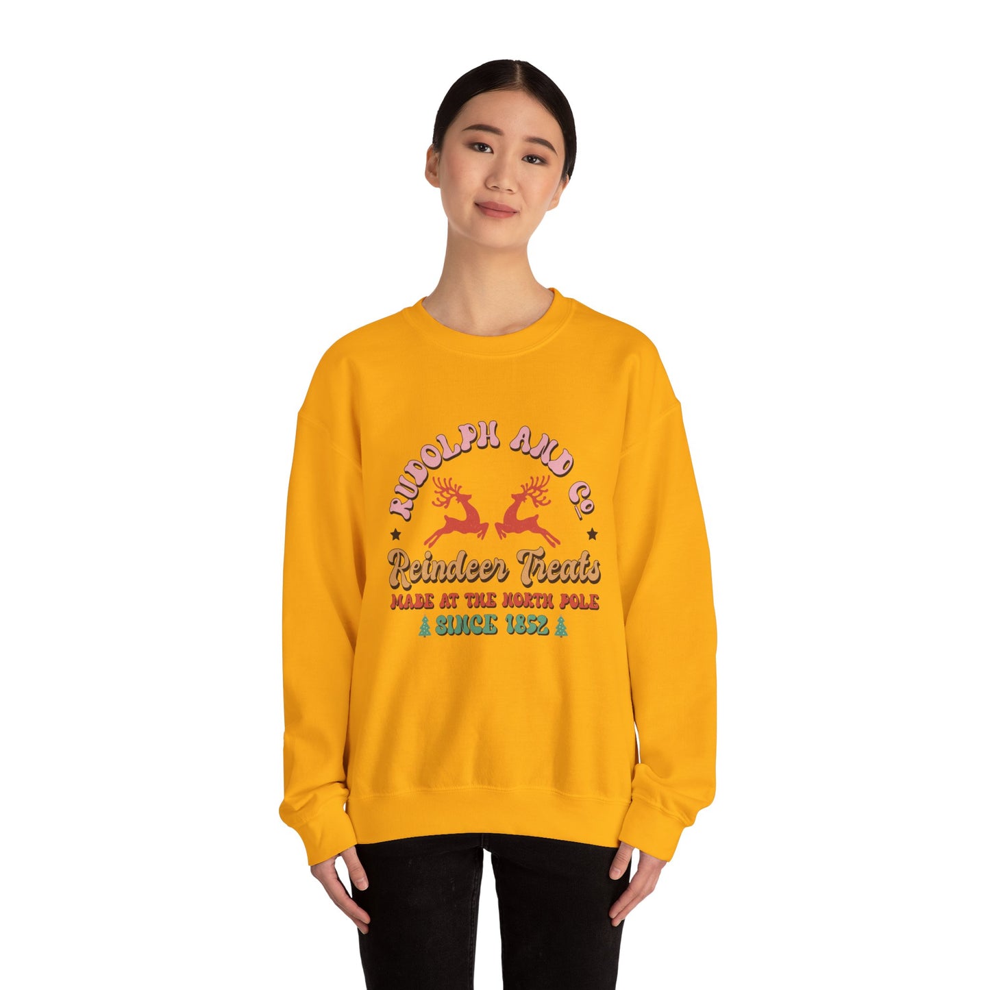 Christmas Crewneck Sweatshirt - Rudolph & Santa's Reindeer Treats Design