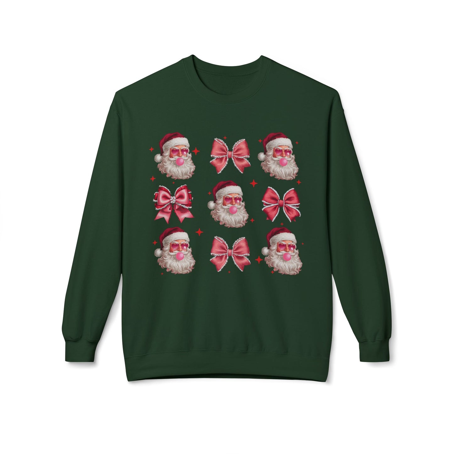 Festive Santa Sweatshirt with Bows – Cozy Holiday Crewneck