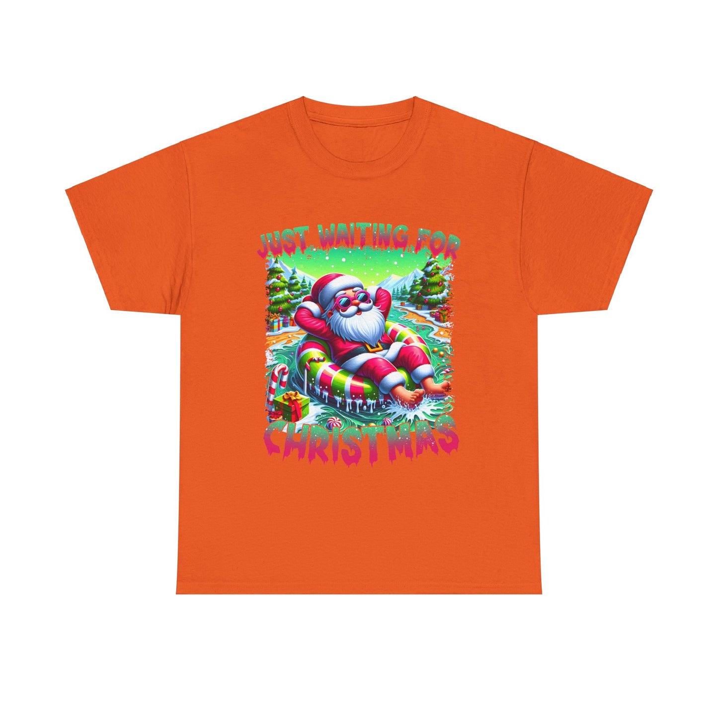 Unisex Heavy Cotton Tee - Just Waiting for Christmas Design