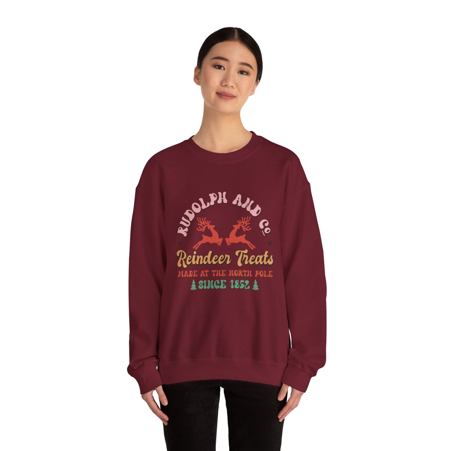 Christmas Crewneck Sweatshirt - Rudolph & Santa's Reindeer Treats Design