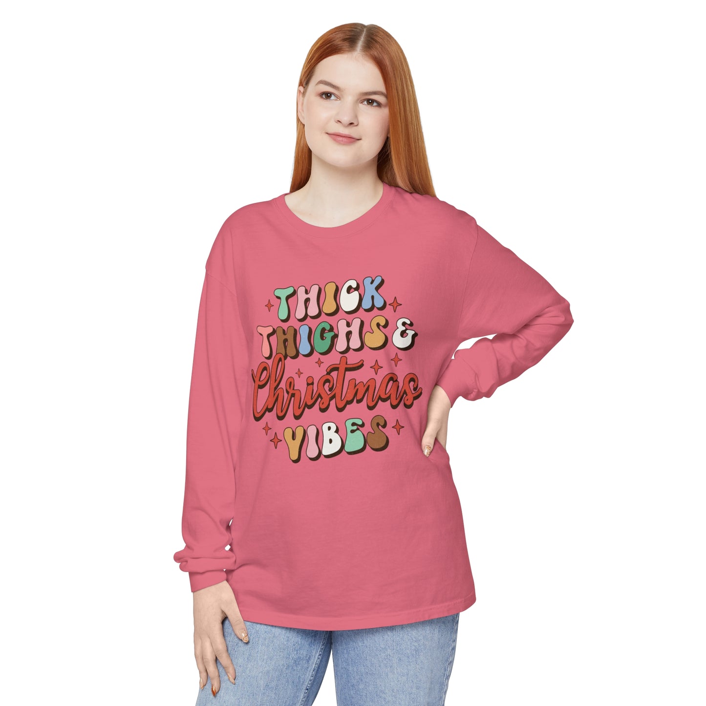 Thick Thighs & Christmas Vibes Unisex Long Sleeve T-Shirt