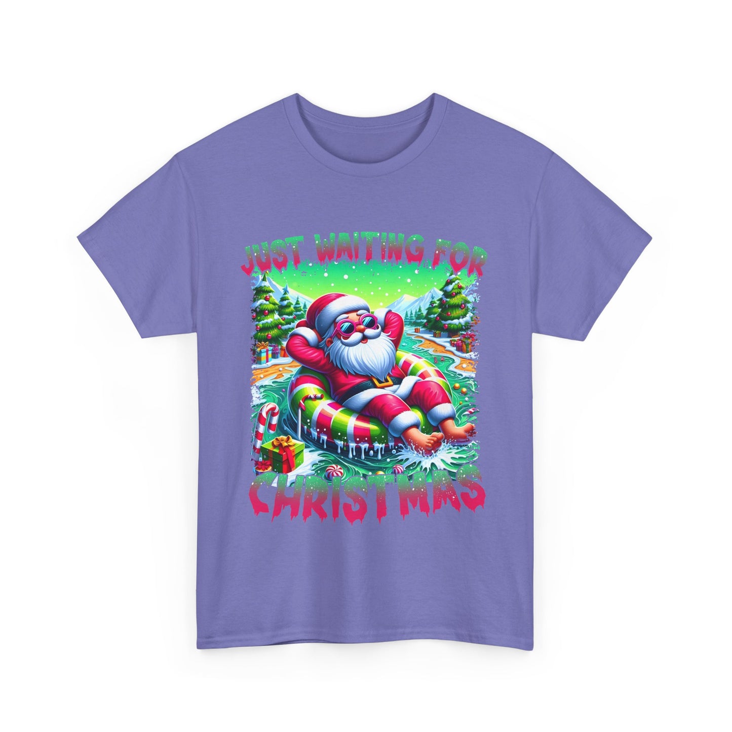 Unisex Heavy Cotton Tee - Just Waiting for Christmas Design