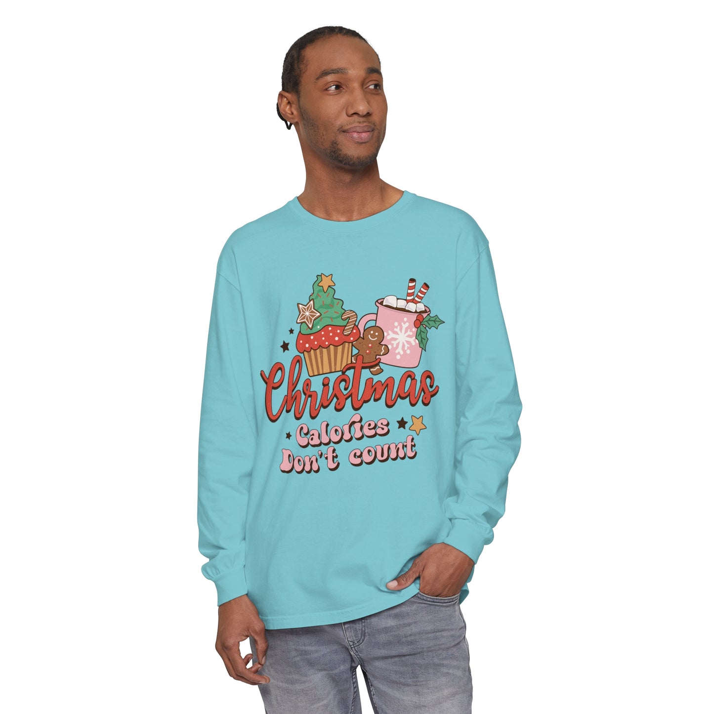 Christmas Themed Long Sleeve T-Shirt - "Calories Don't Count"