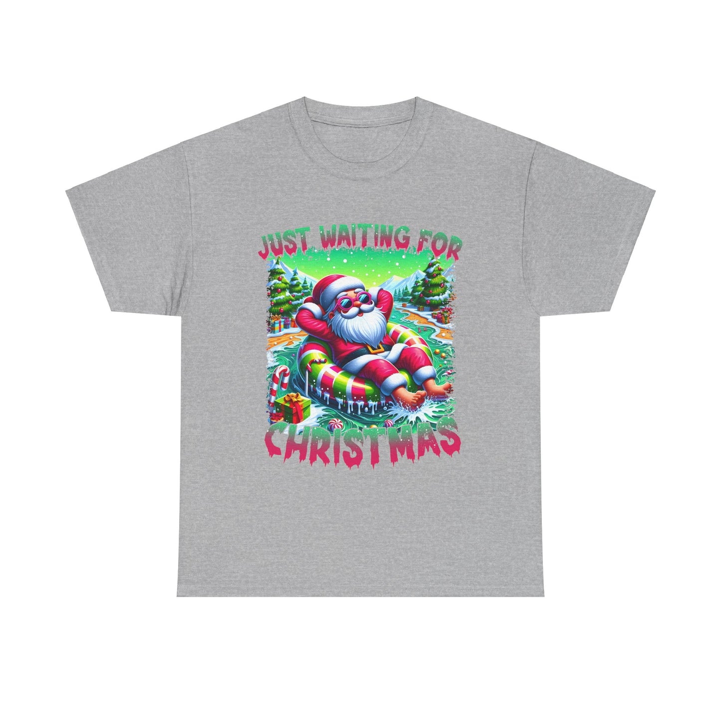 Unisex Heavy Cotton Tee - Just Waiting for Christmas Design