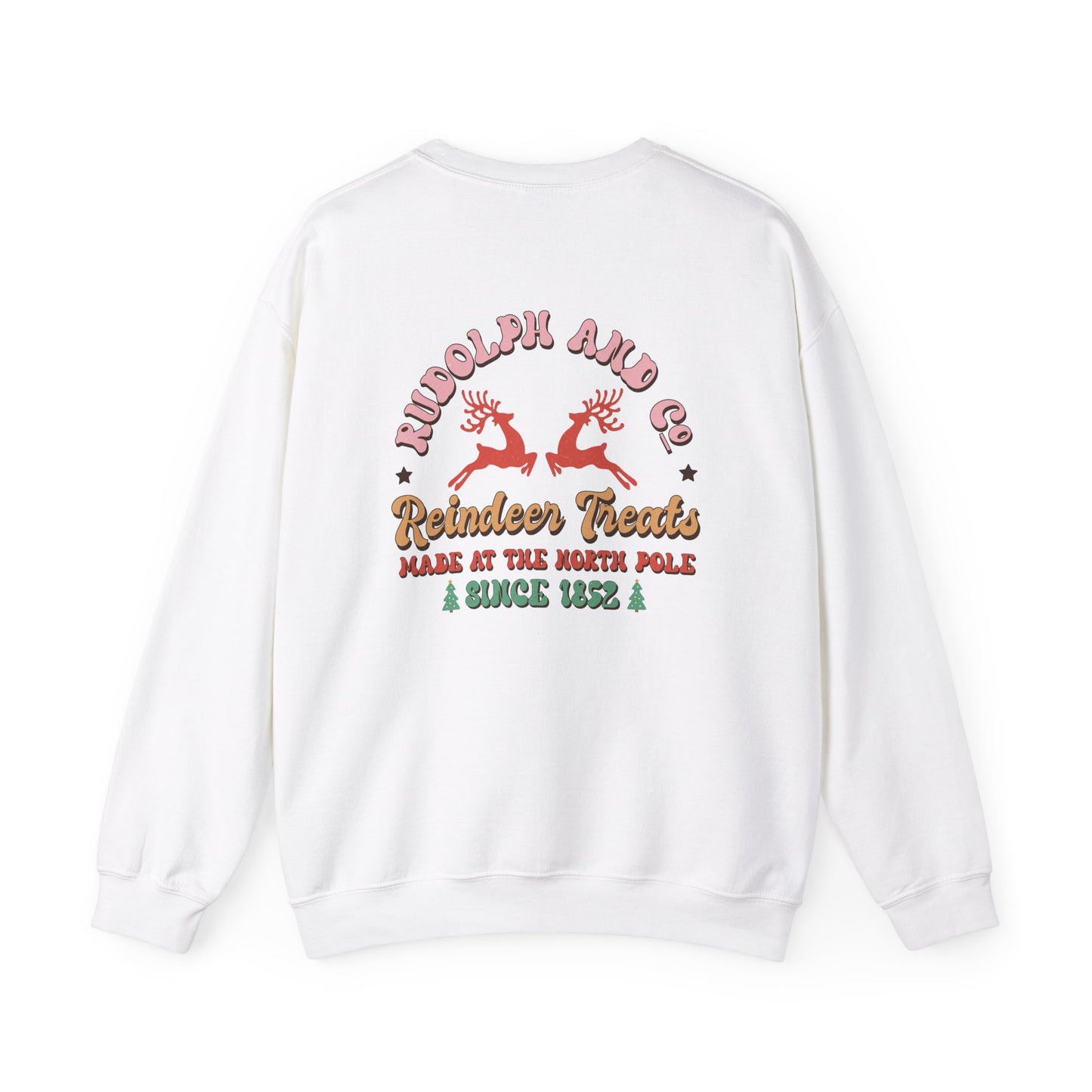 Unisex Christmas Crewneck Sweatshirt - Rudolph & Santa's Reindeer Treats Design
