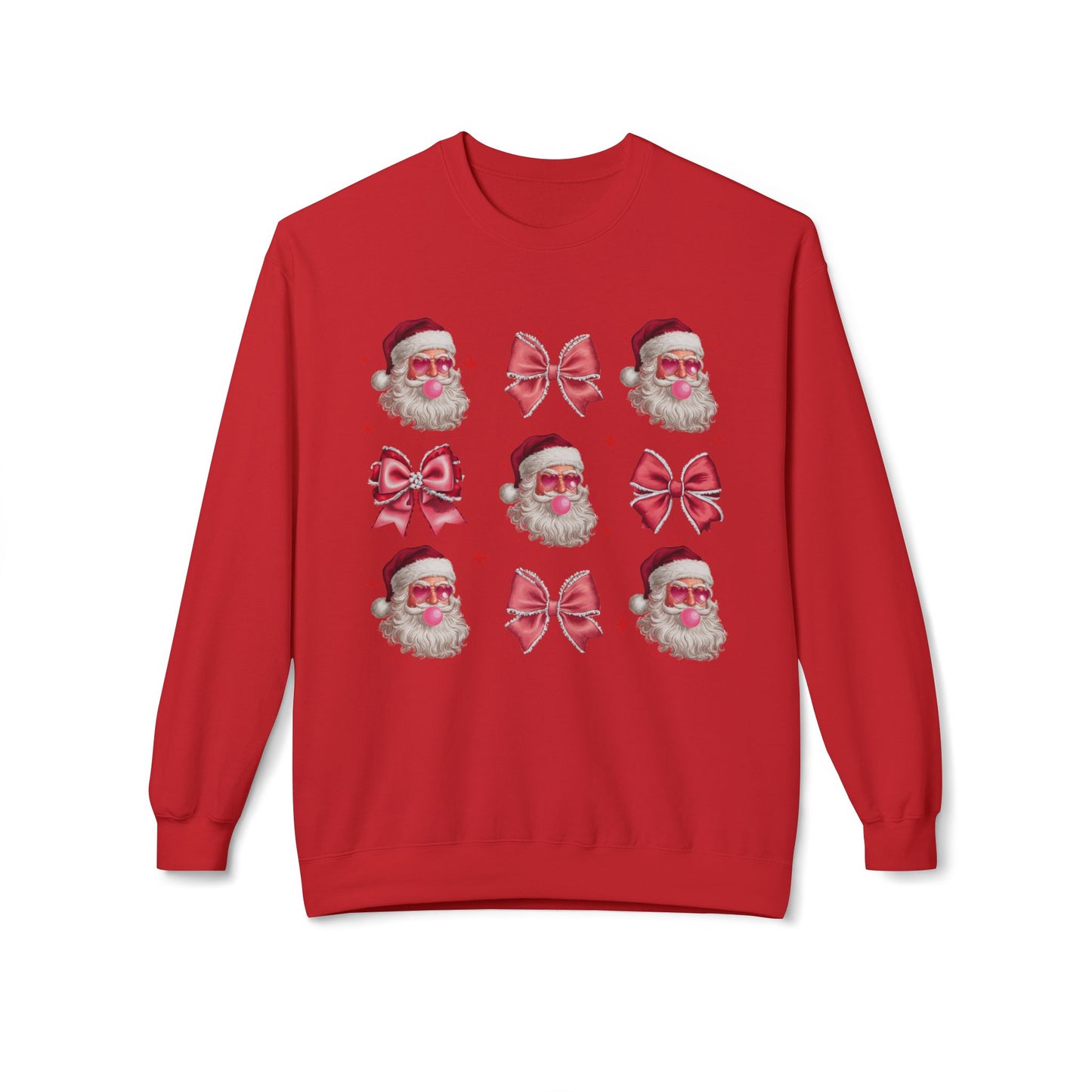 Festive Santa Sweatshirt with Bows – Cozy Holiday Crewneck