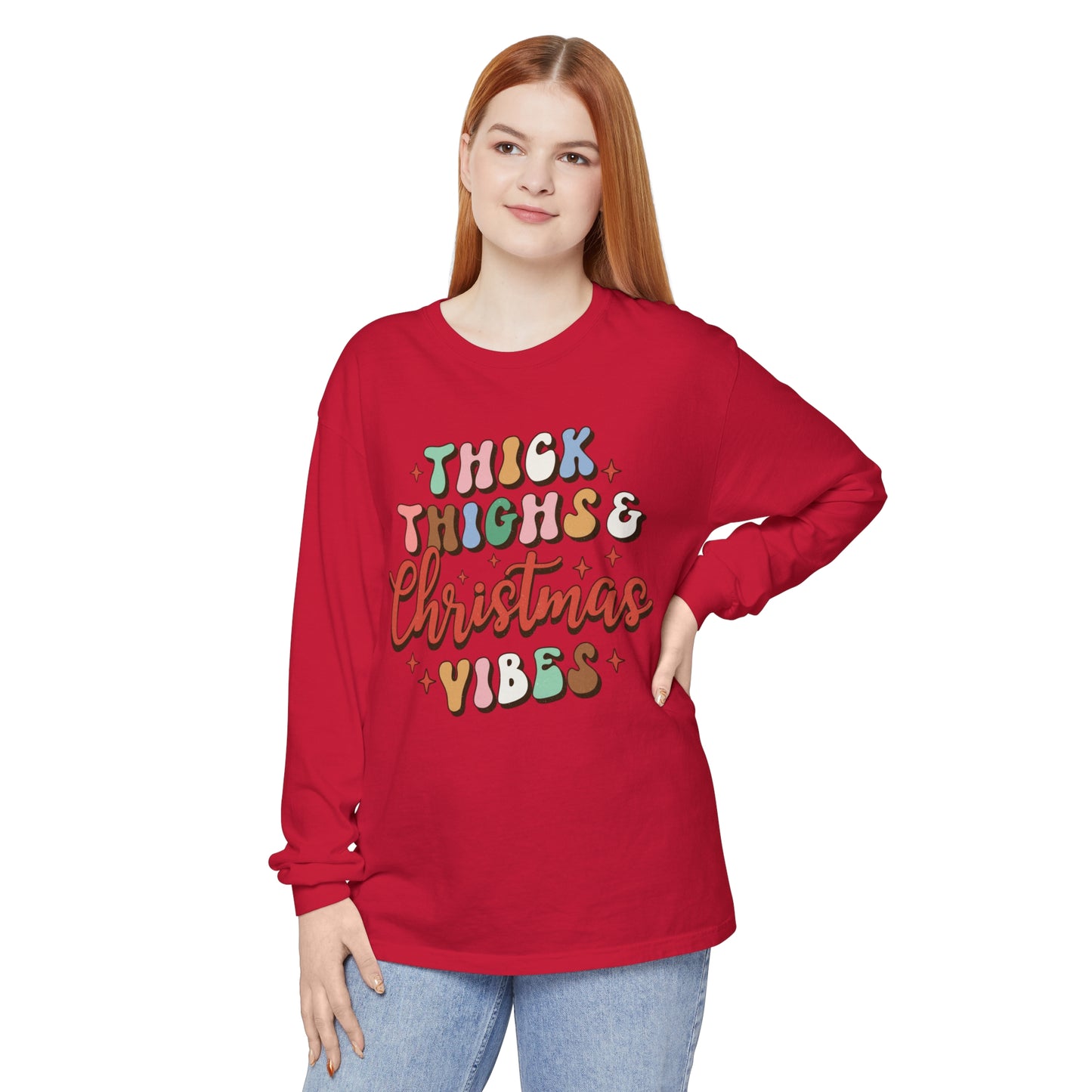 Thick Thighs & Christmas Vibes Unisex Long Sleeve T-Shirt