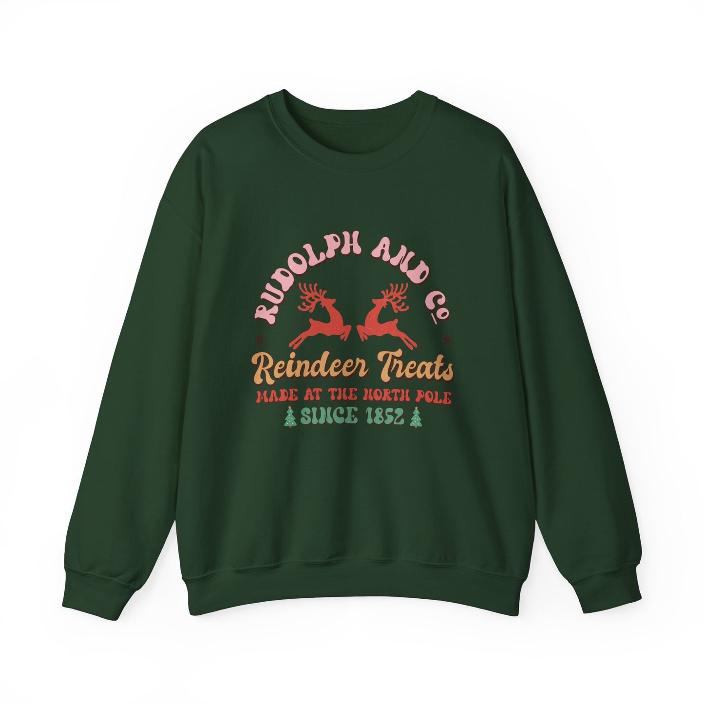 Christmas Crewneck Sweatshirt - Rudolph & Santa's Reindeer Treats Design