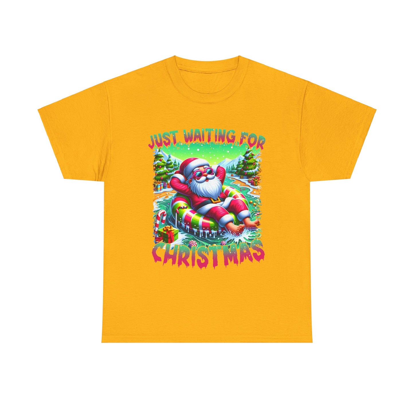 Unisex Heavy Cotton Tee - Just Waiting for Christmas Design