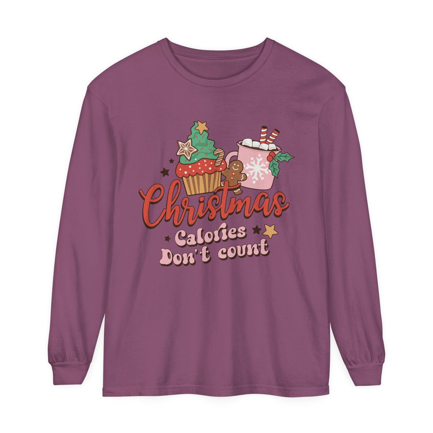 Christmas Themed Long Sleeve T-Shirt - "Calories Don't Count"