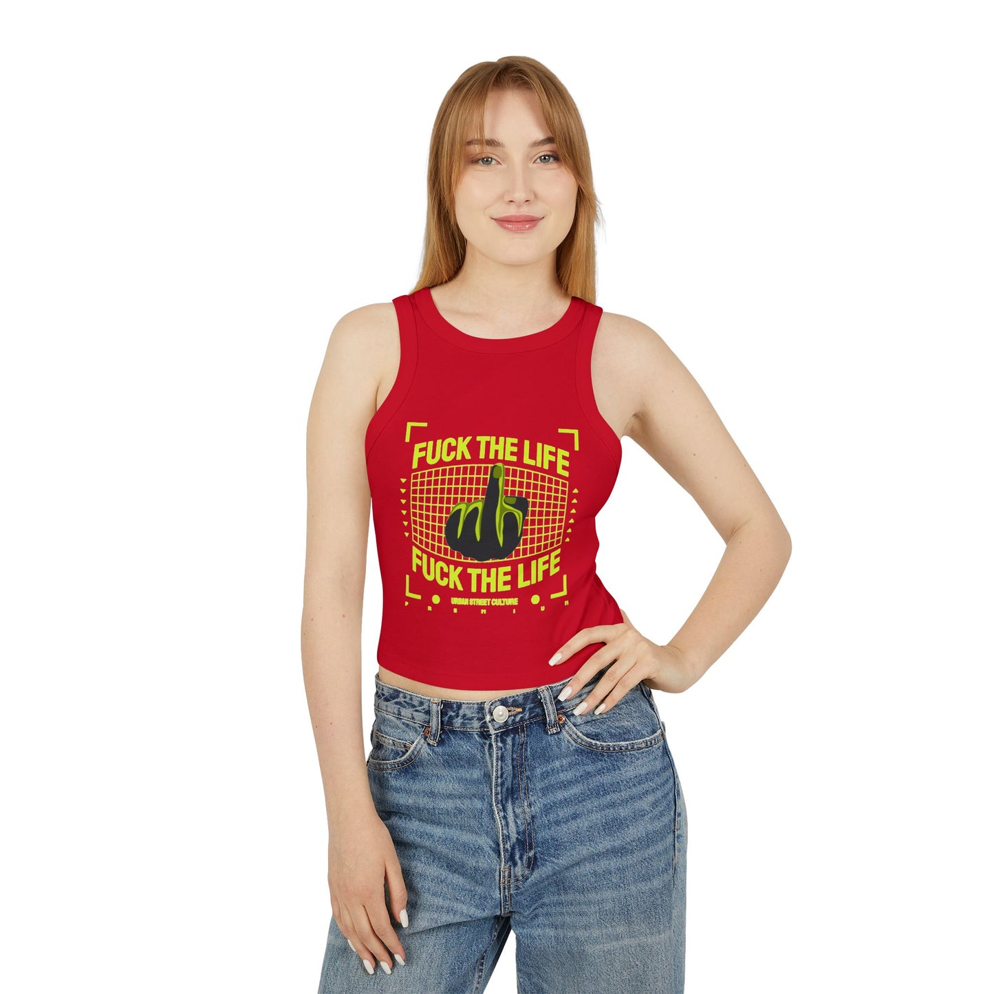 Graphic Racer Tank Top - "Fuck the Life" Design for Confident Women