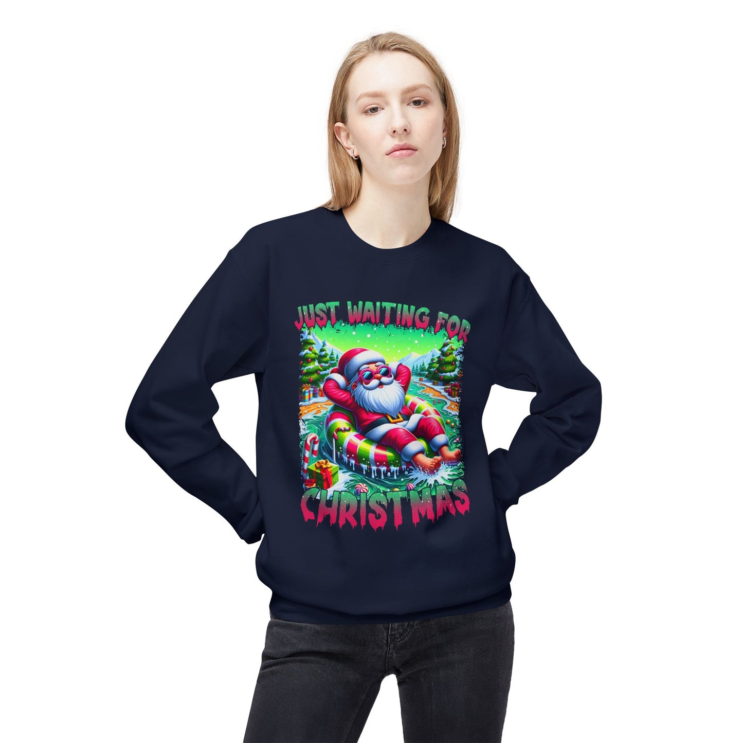 Just Waiting For Christmas Midweight Softstyle Fleece Crewneck Sweatshirt