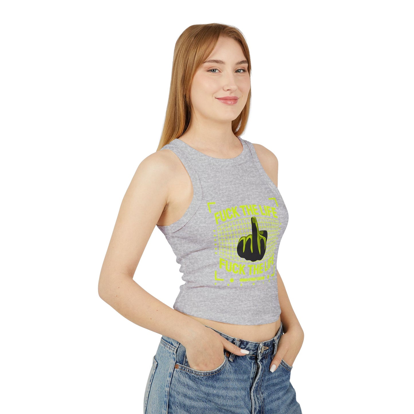Graphic Racer Tank Top - "Fuck the Life" Design for Confident Women