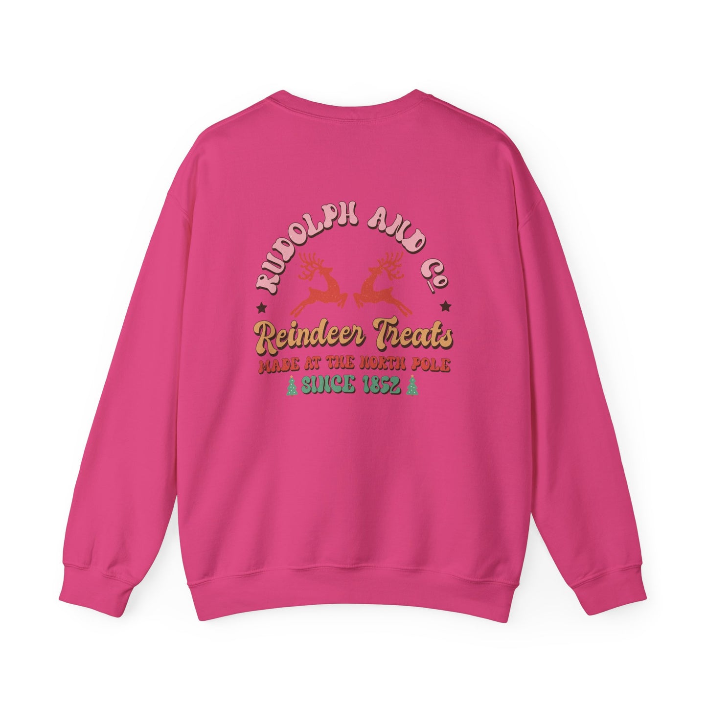 Unisex Christmas Crewneck Sweatshirt - Rudolph & Santa's Reindeer Treats Design