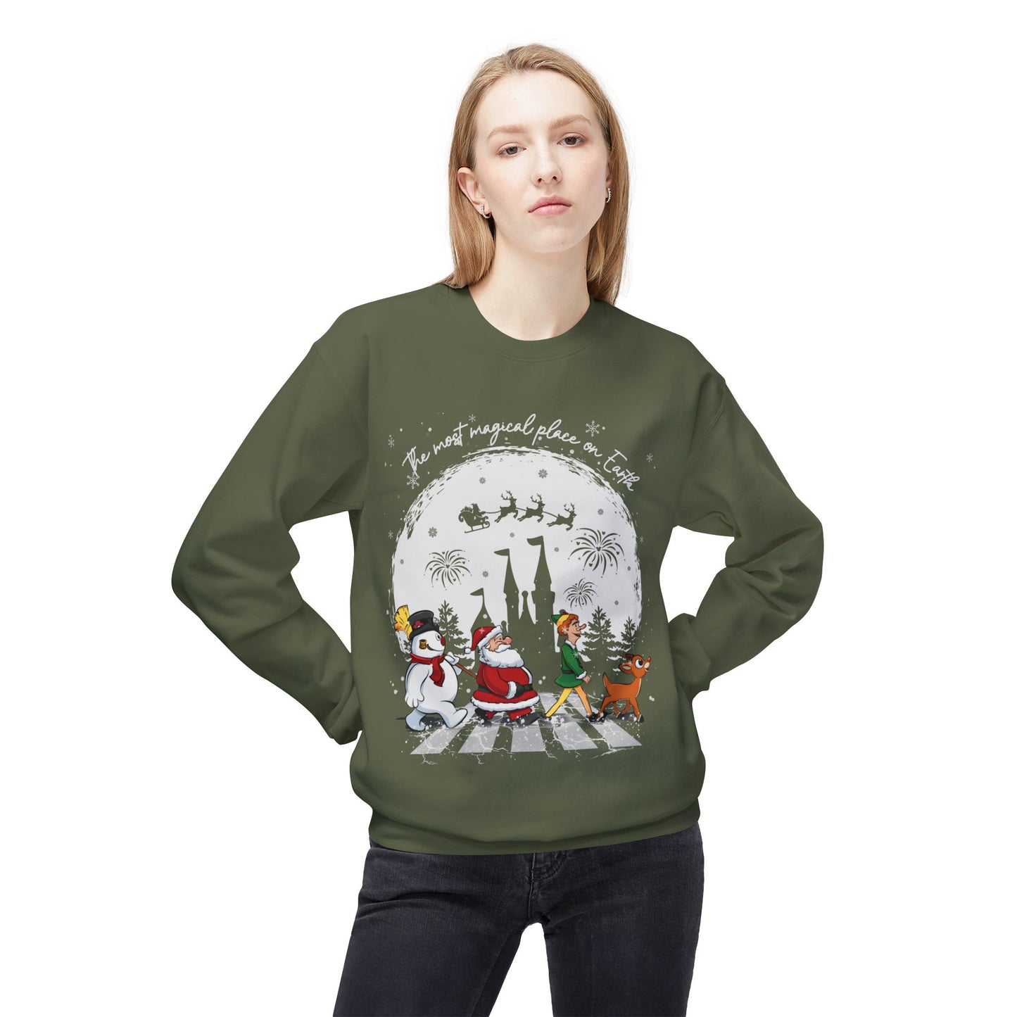 "A Very Magical Place on Earth" Holiday Crewneck Sweatshirt - Unisex Midweight Fleece