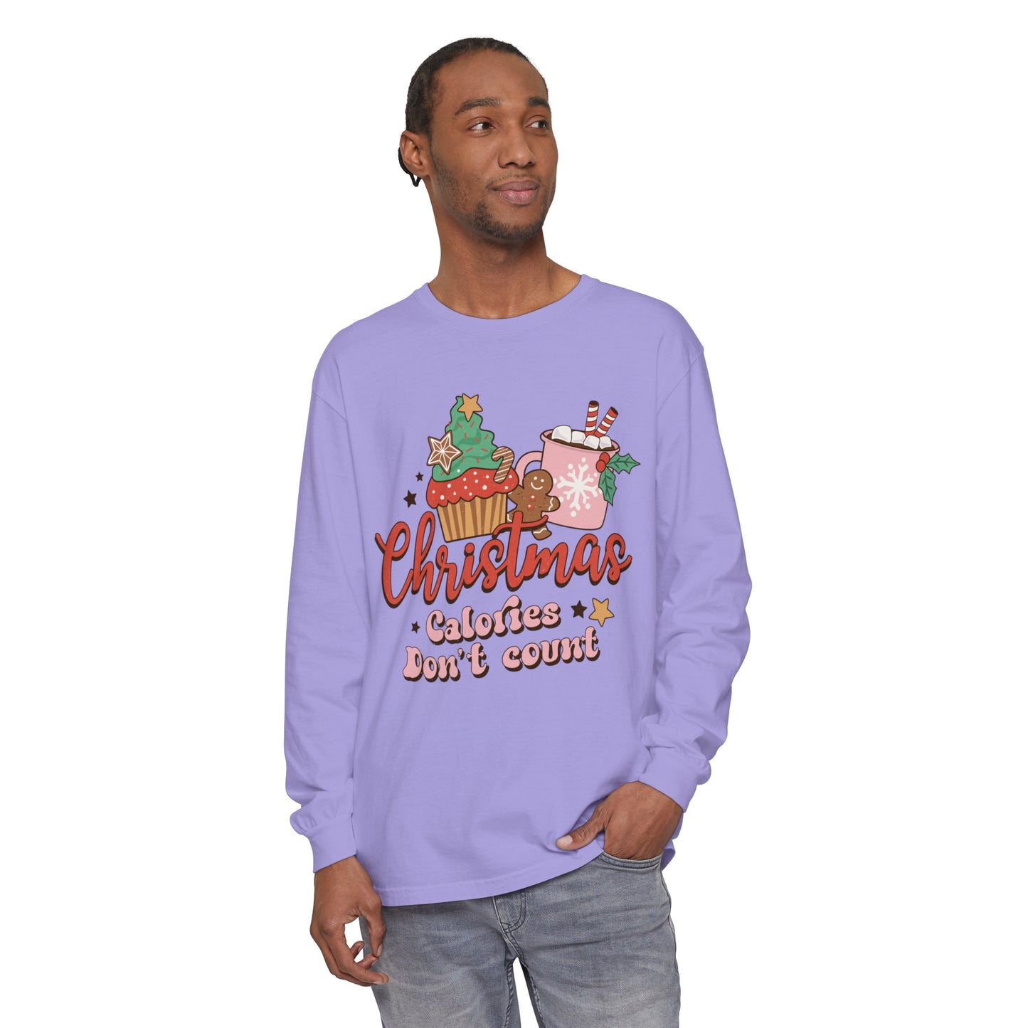 Christmas Themed Long Sleeve T-Shirt - "Calories Don't Count"