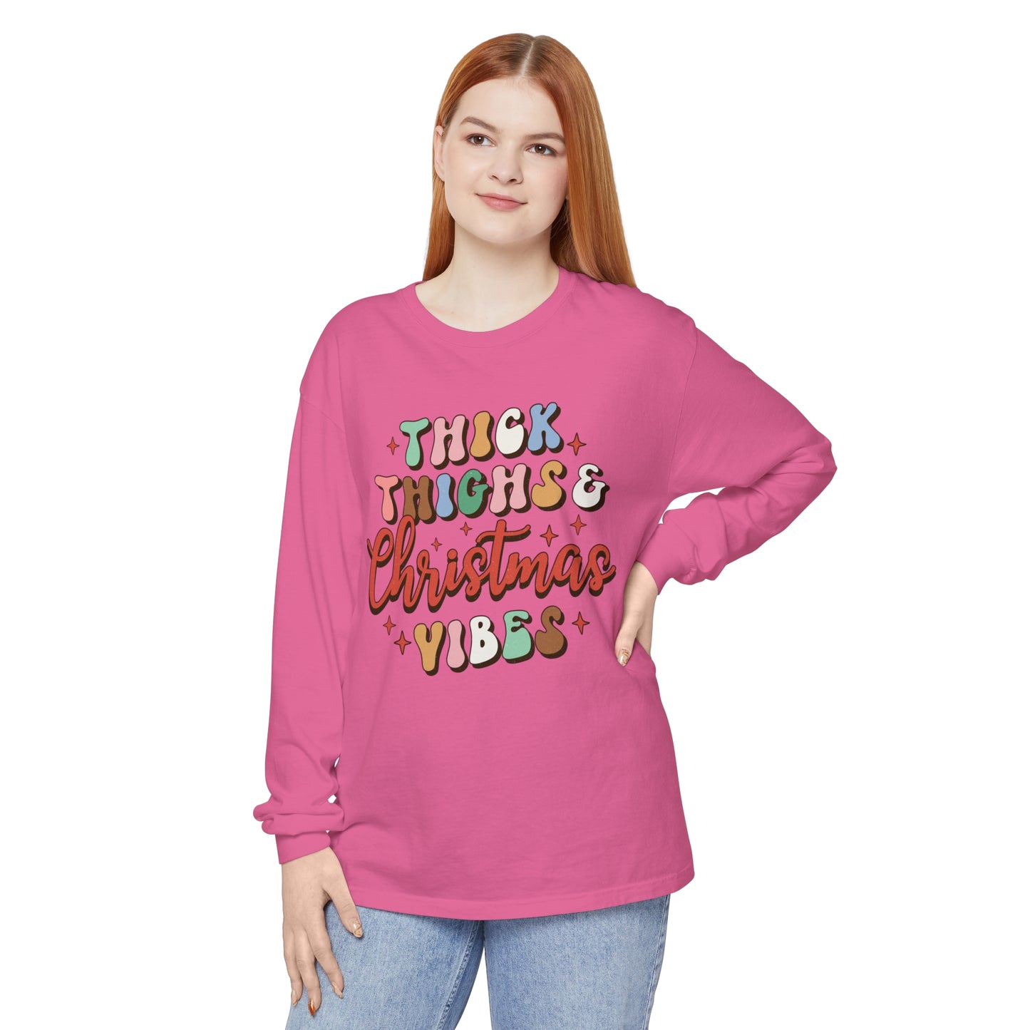 Thick Thighs & Christmas Vibes Unisex Long Sleeve T-Shirt