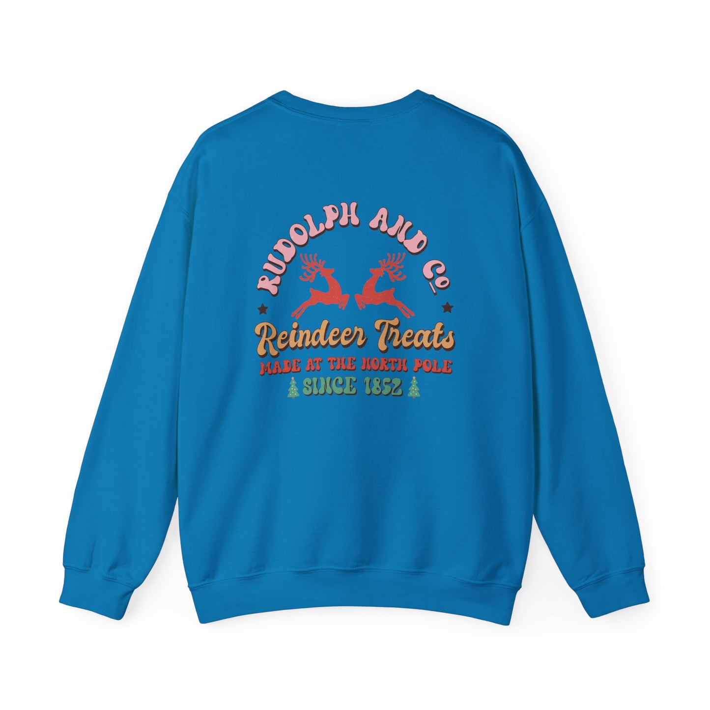Unisex Christmas Crewneck Sweatshirt - Rudolph & Santa's Reindeer Treats Design