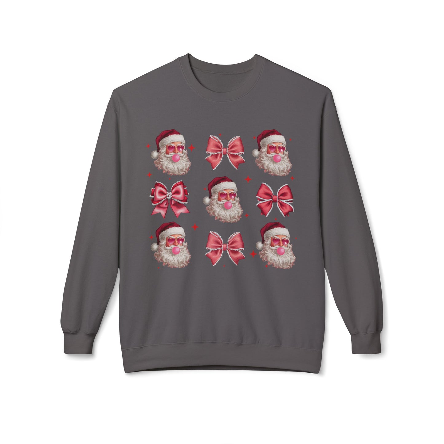 Festive Santa Sweatshirt with Bows – Cozy Holiday Crewneck