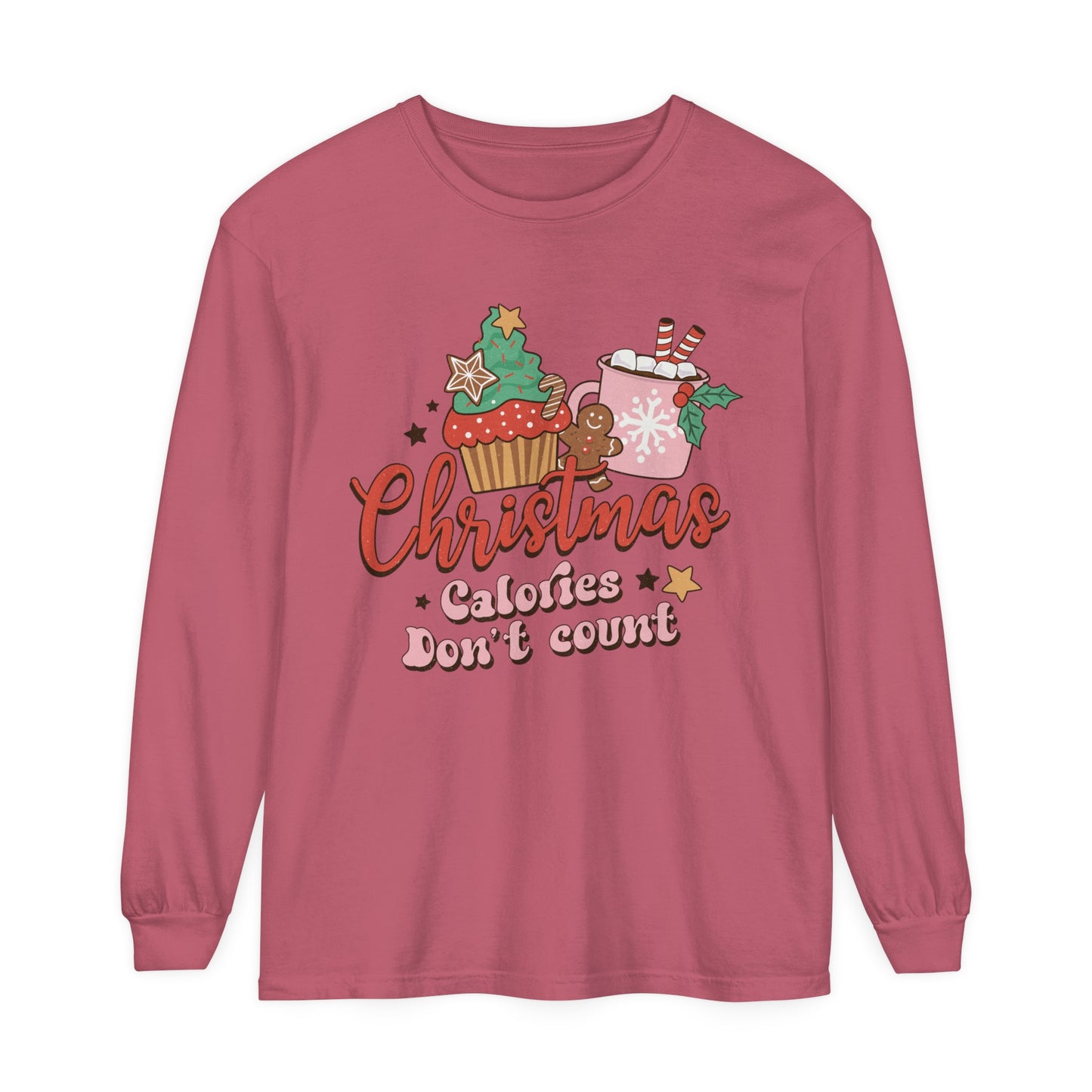 Christmas Themed Long Sleeve T-Shirt - "Calories Don't Count"
