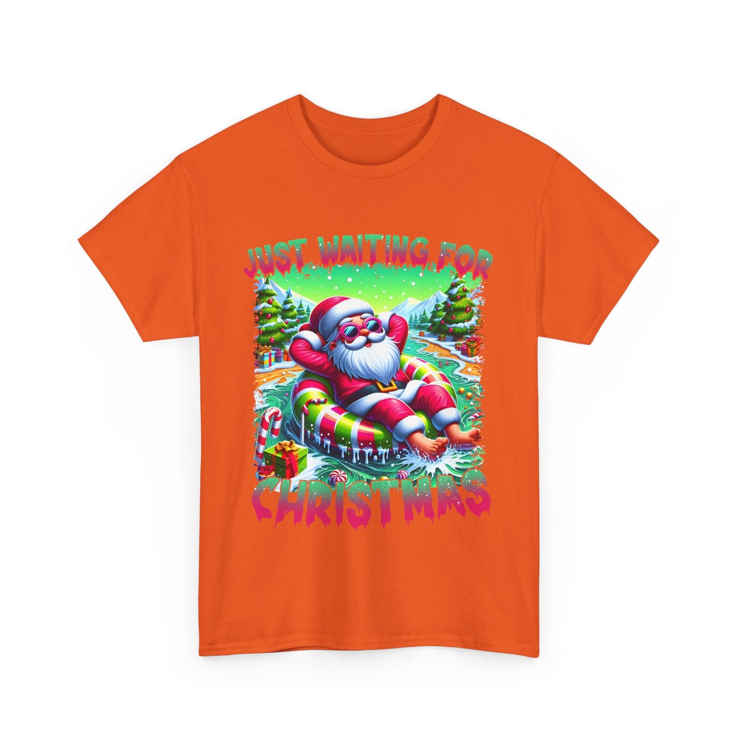 Unisex Heavy Cotton Tee - Just Waiting for Christmas Design