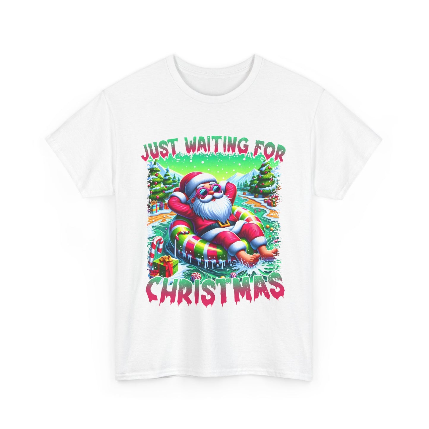 Unisex Heavy Cotton Tee - Just Waiting for Christmas Design