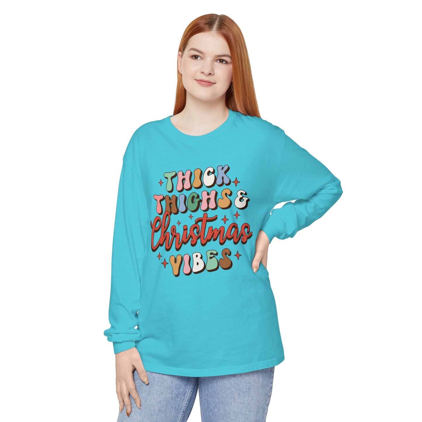 Thick Thighs & Christmas Vibes Unisex Long Sleeve T-Shirt