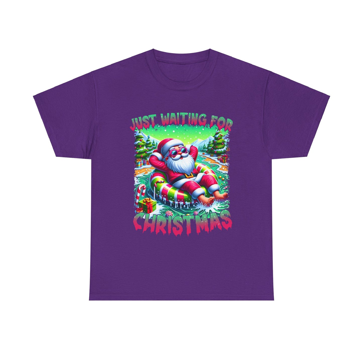 Unisex Heavy Cotton Tee - Just Waiting for Christmas Design