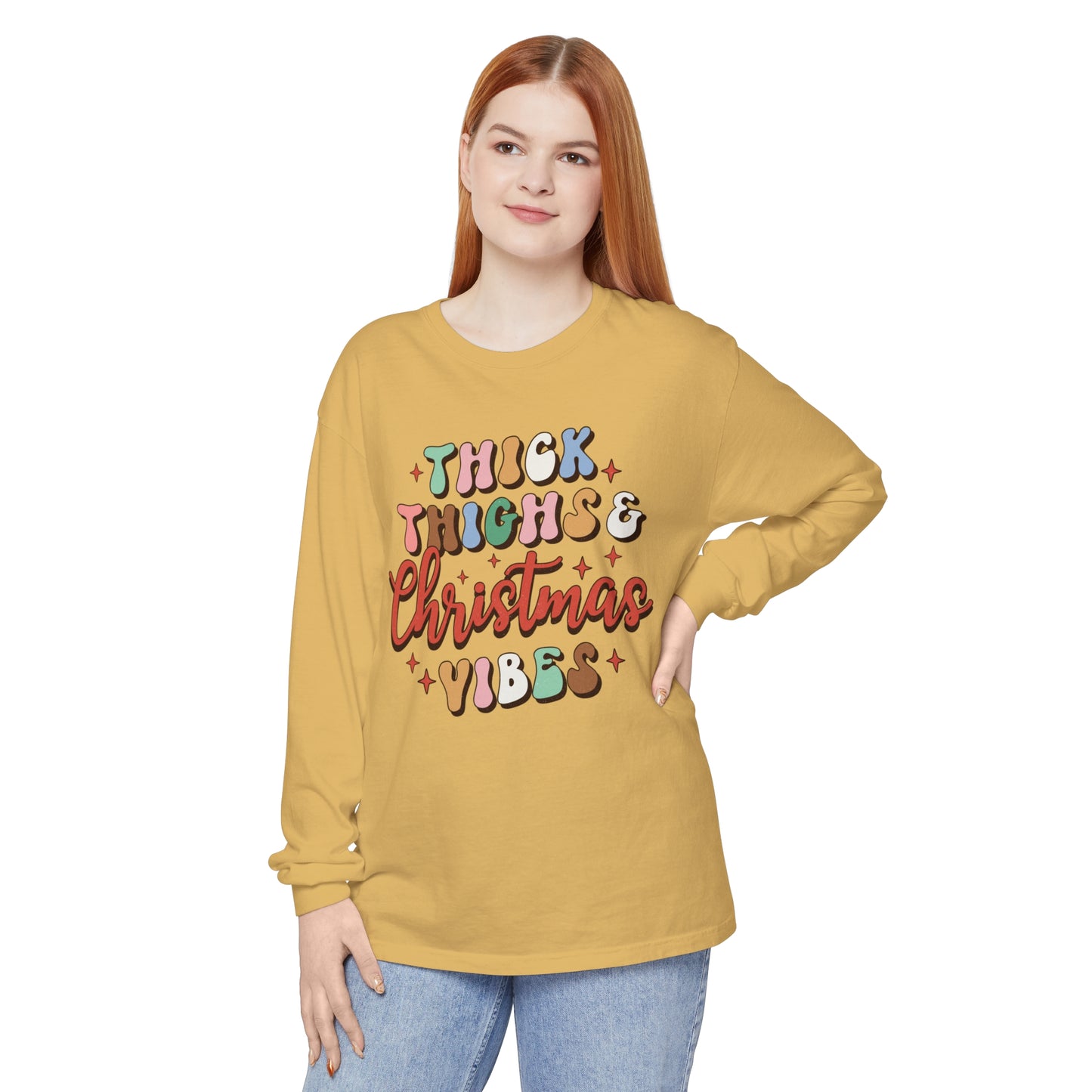 Thick Thighs & Christmas Vibes Unisex Long Sleeve T-Shirt