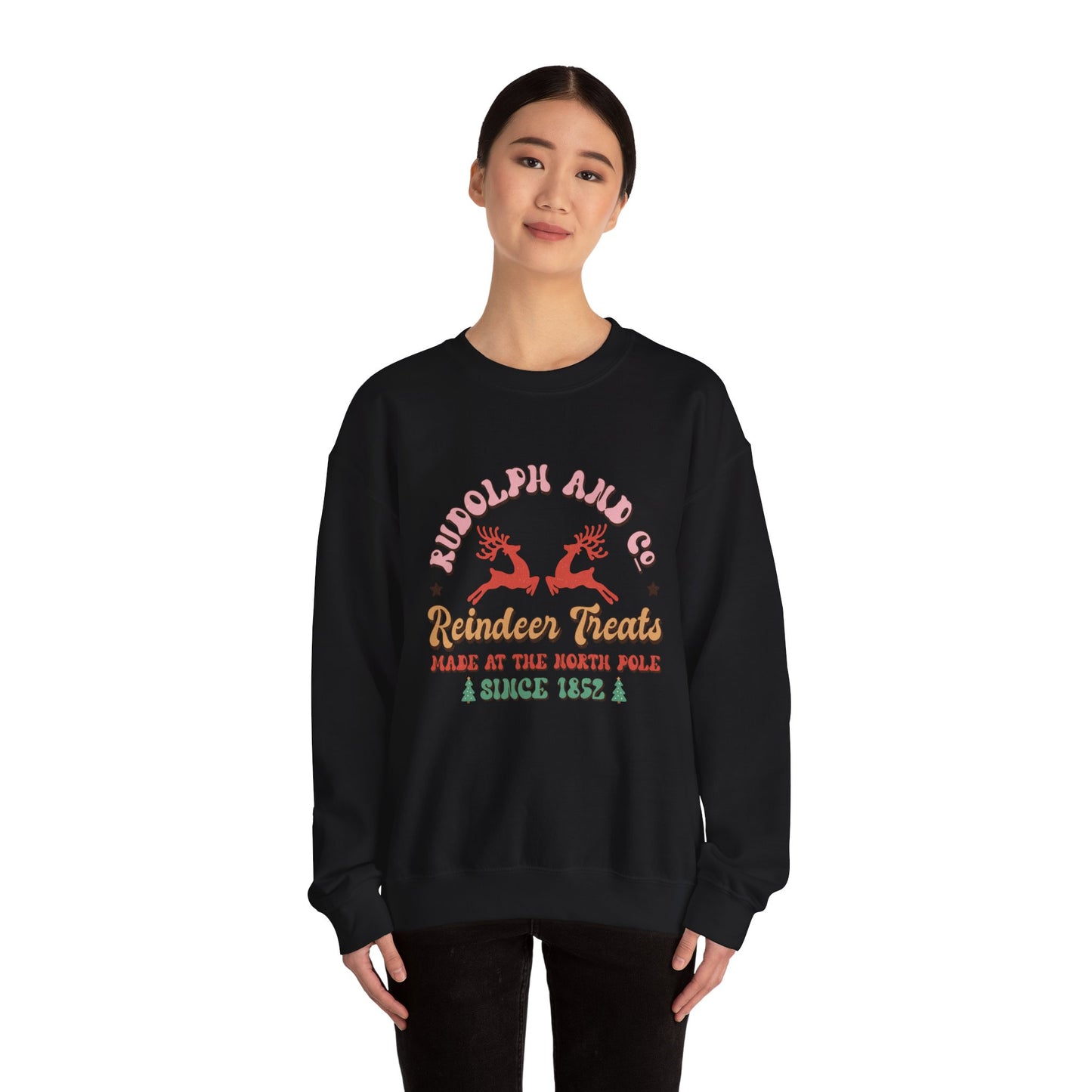 Christmas Crewneck Sweatshirt - Rudolph & Santa's Reindeer Treats Design