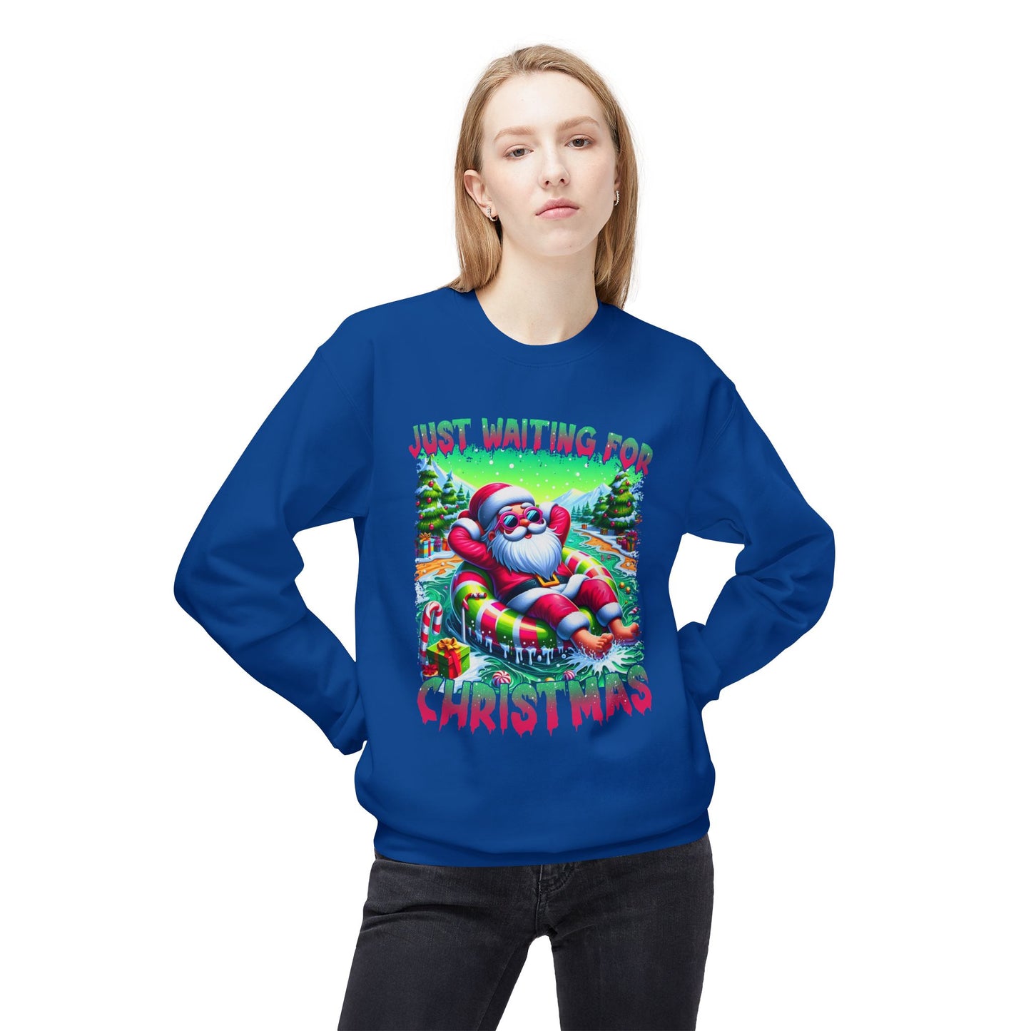 Just Waiting For Christmas Midweight Softstyle Fleece Crewneck Sweatshirt