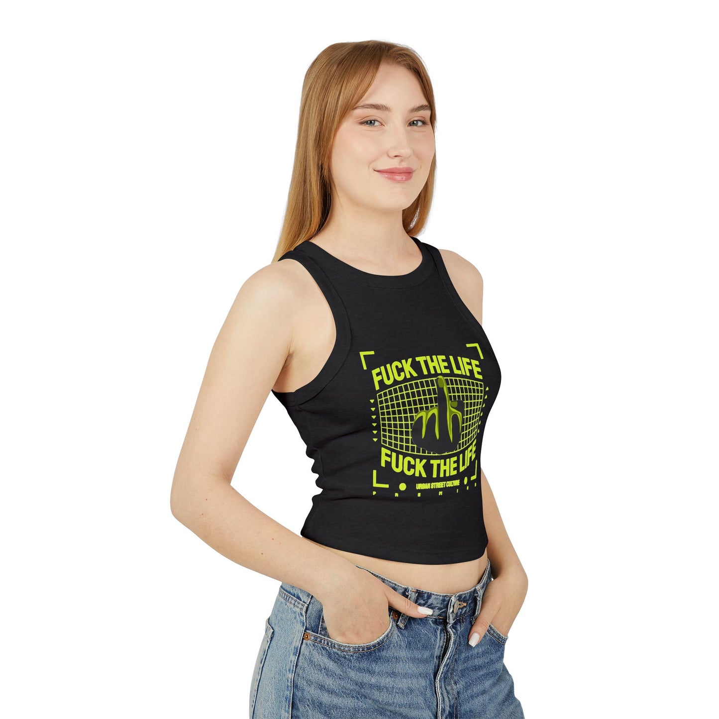 Graphic Racer Tank Top - "Fuck the Life" Design for Confident Women