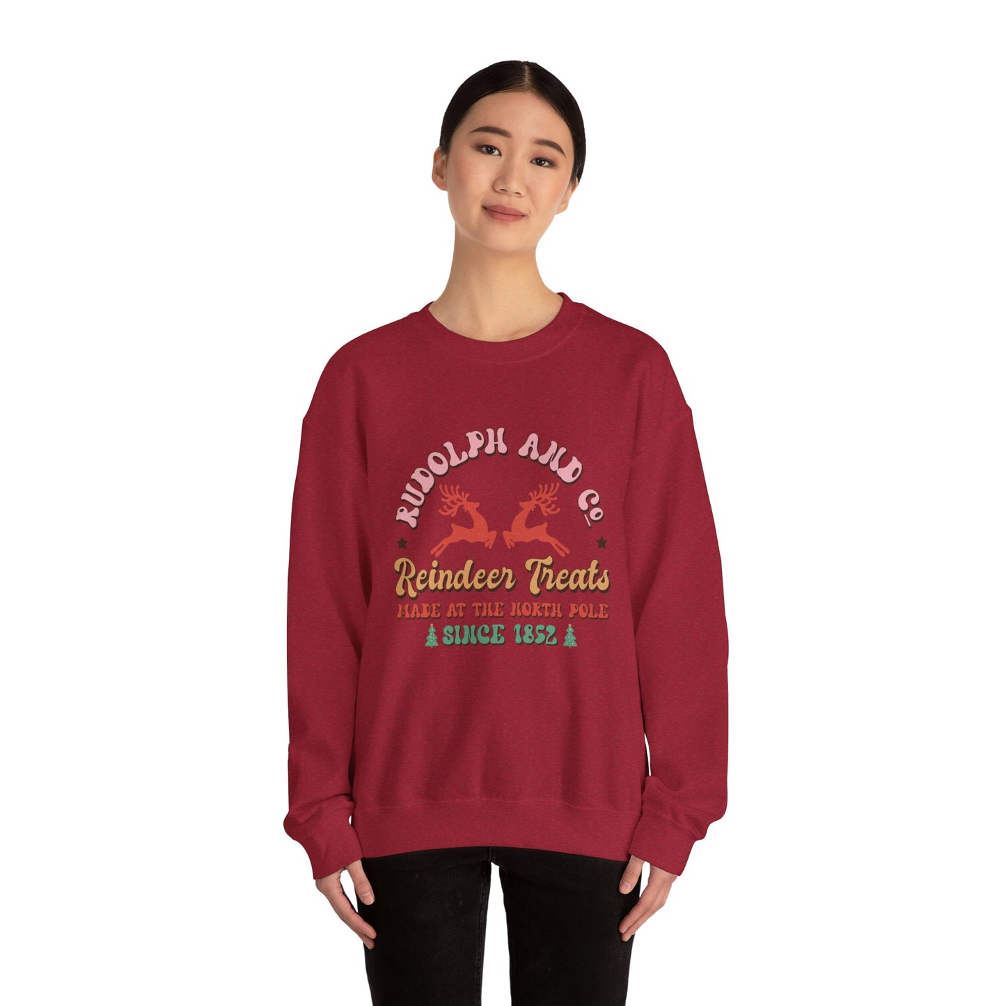 Christmas Crewneck Sweatshirt - Rudolph & Santa's Reindeer Treats Design