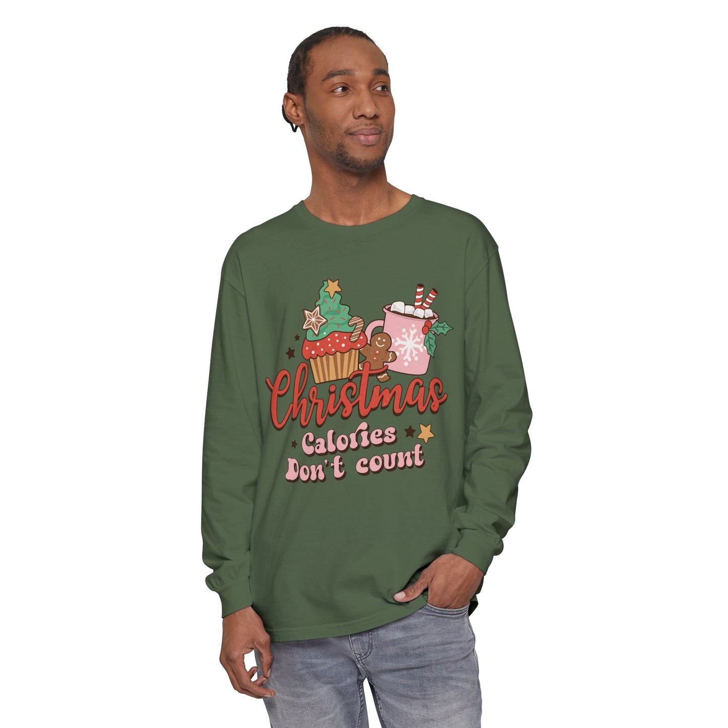 Christmas Themed Long Sleeve T-Shirt - "Calories Don't Count"