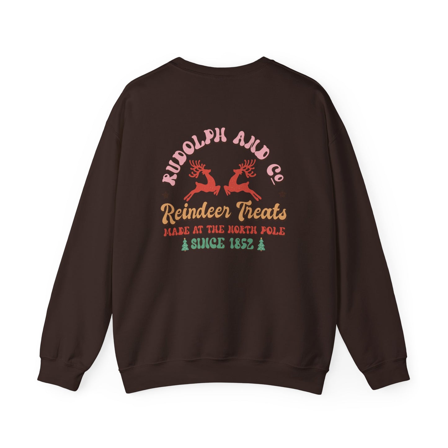 Unisex Christmas Crewneck Sweatshirt - Rudolph & Santa's Reindeer Treats Design