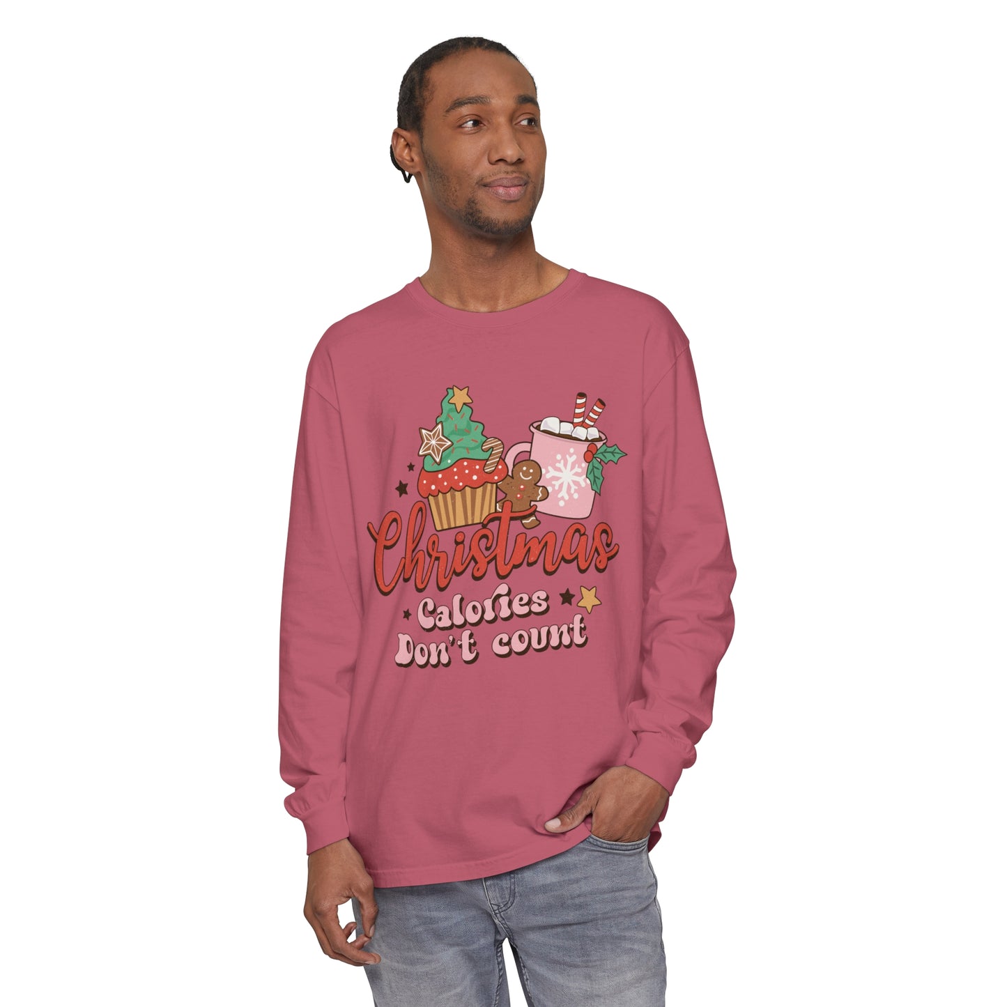 Christmas Themed Long Sleeve T-Shirt - "Calories Don't Count"