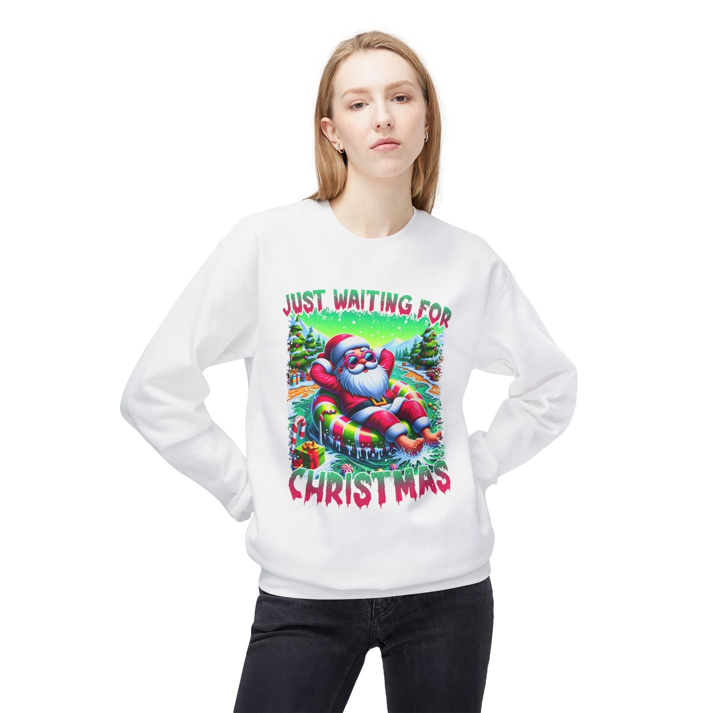 Just Waiting For Christmas Midweight Softstyle Fleece Crewneck Sweatshirt