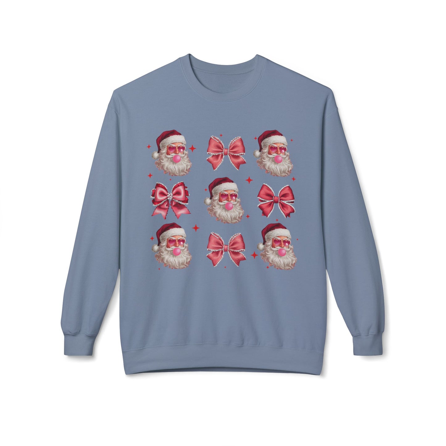 Festive Santa Sweatshirt with Bows – Cozy Holiday Crewneck