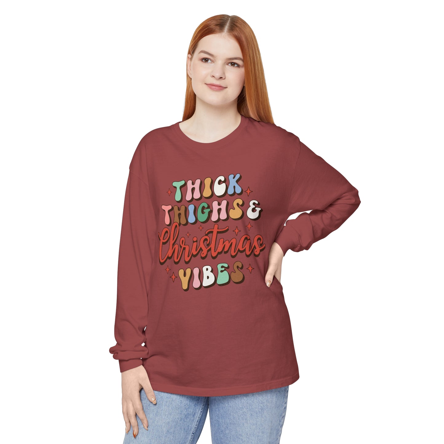 Thick Thighs & Christmas Vibes Unisex Long Sleeve T-Shirt